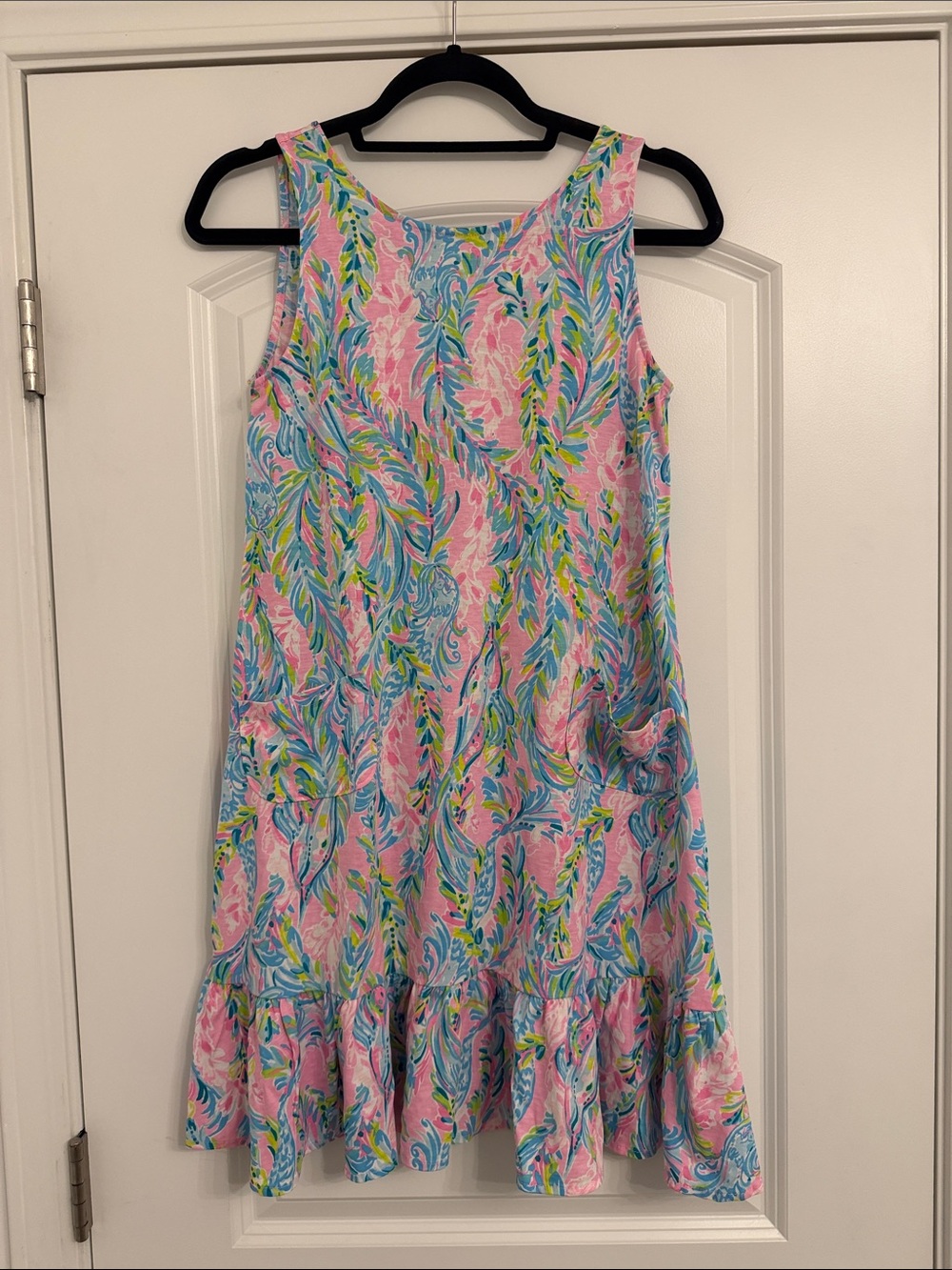 Pink Floral Ruffle Hem Sleeveless Dress